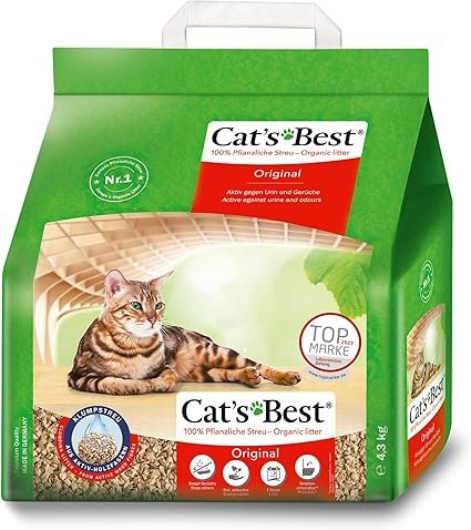 Cat's Best Arena para Gatos Aglomerante EcoPlus 10L (4,3 kg). Arena Biodegradable Hasta 7 Semanas de Uso. Lecho para Gatos de Fibra Vegetal Aglutinable.